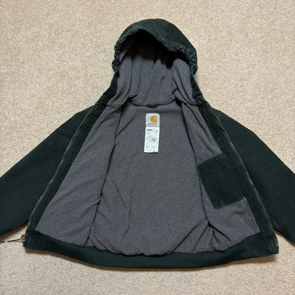 Vtg Carhartt Jacket Boys‎ Small 6/7 Spruce Green Canvas Hooded Active YYJ169 SPC